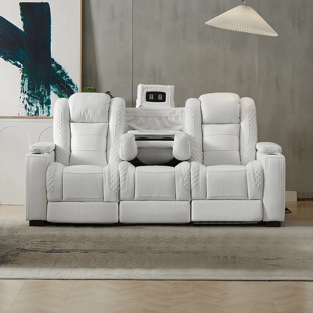 Home Cinema Sofa - Luxury Power Recliner White Leather Sofa