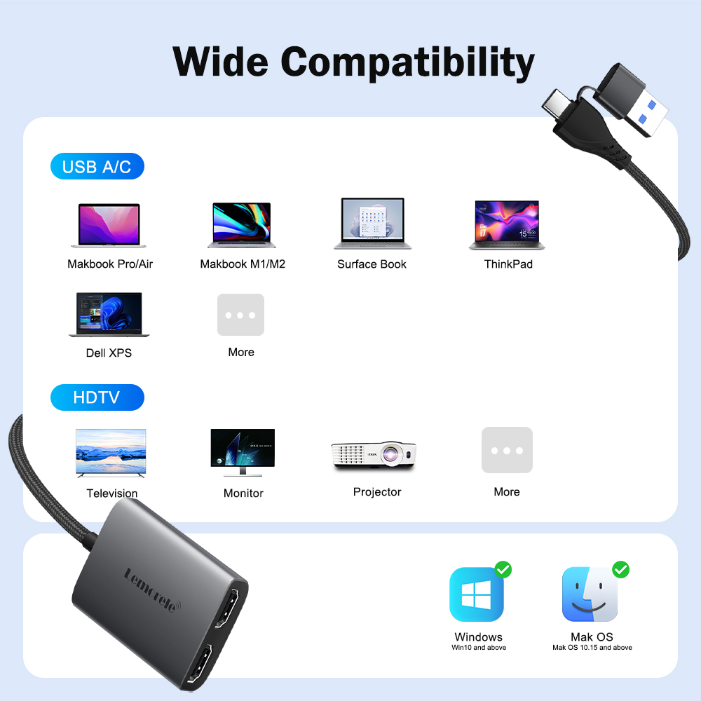 Lemorele Dual HDMI Adapter 4K  - Home Cinema Usb recension och pris