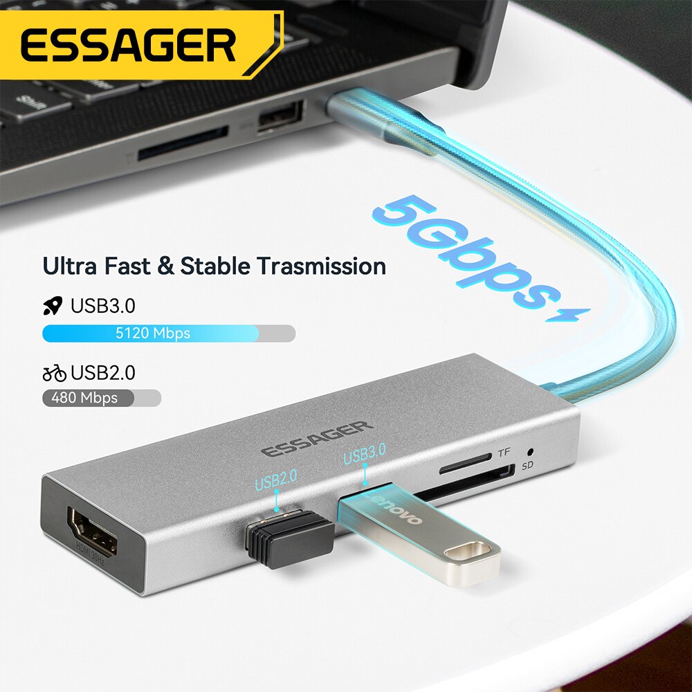 Essager 5 in 1 USB C HUB HDMI- - Home Cinema Usb recension och pris